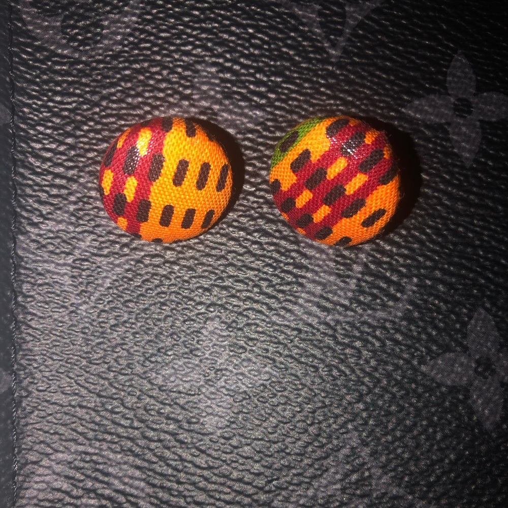 African Print Button Earrings